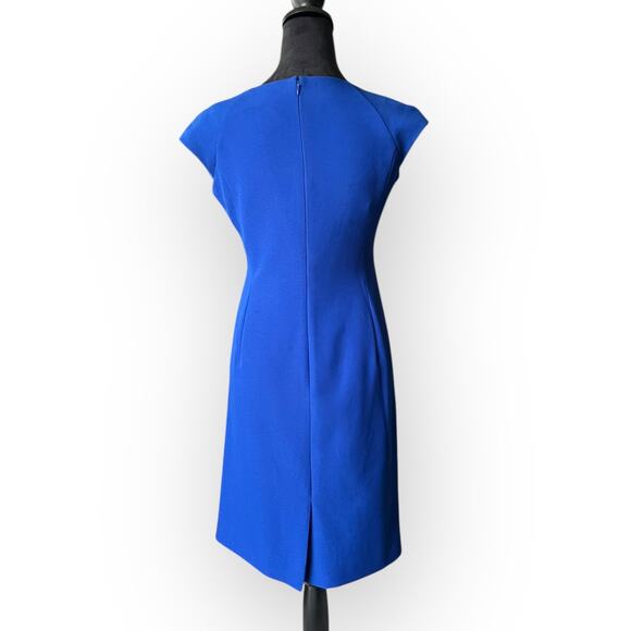 Tahari Women's Royal Blue Square Neck Rouched Sheath Cocktail Dress Size 6P - Picture 2 of 16